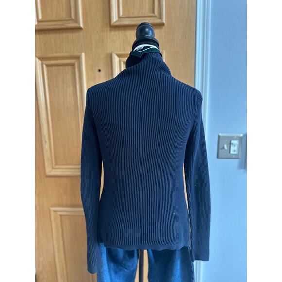 Liz Claiborne Women’s Cotton Cardigan Sweater Navy Blue Knit Medium Pockets - Picture 3 of 7